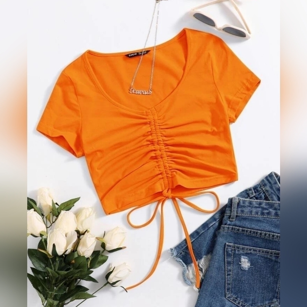 Neon Drawstring Ruched T-Shirt size-12